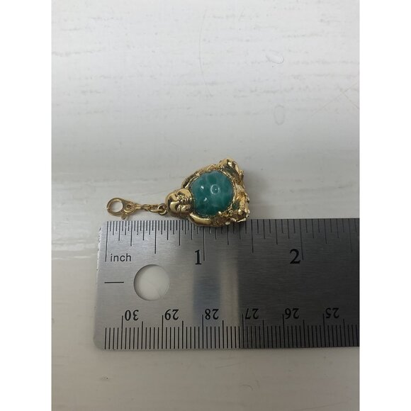 Gold-Tone Buddha Pendant Charm With Green Gemstone Accent & Lobster Clasp - Picture 3 of 3
